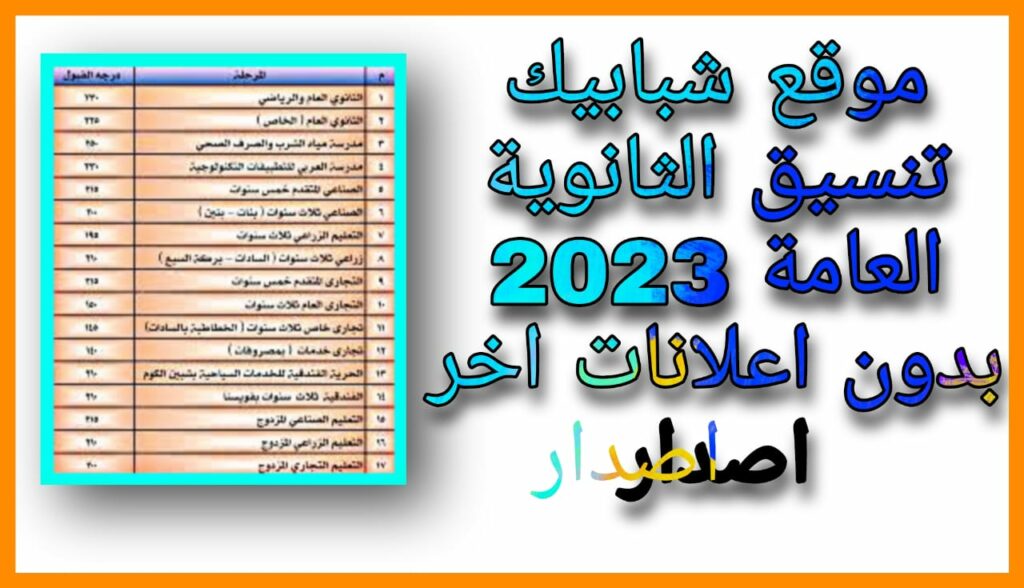 رابط موقع شبابيك تنسيق الثانوية العامة 2023 برقم الجلوس فقط